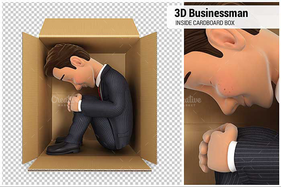3D Businessman Inside Cardboard in Illustrations - product preview 8