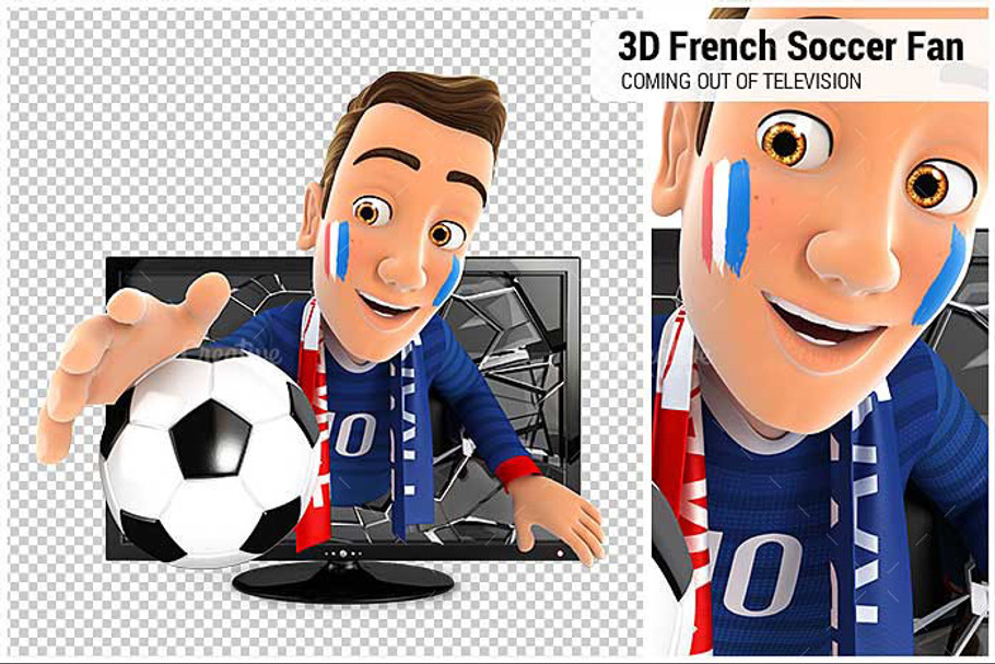 3D French Soccer FanTelevision in Illustrations - product preview 8