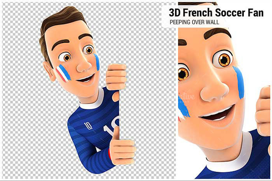 3D French Soccer Fan Peeping in Illustrations - product preview 8