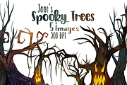 Watercolor Spooky Trees Clipart