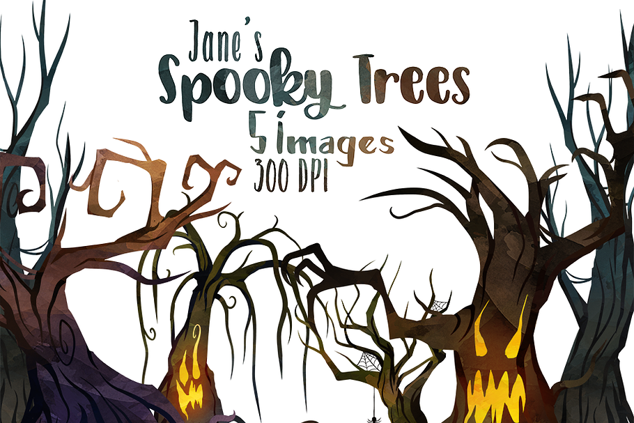 Watercolor Spooky Trees Clipart in Illustrations - product preview 8