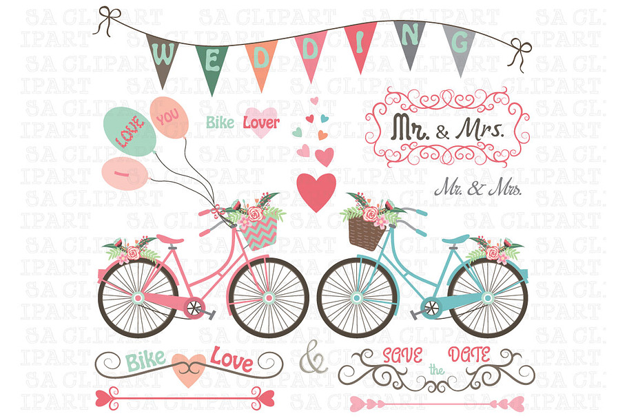 Wedding Bike Clipart in Illustrations - product preview 8