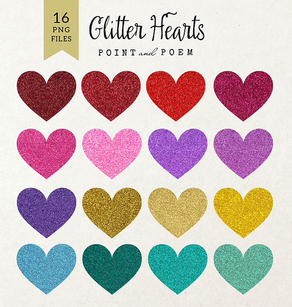 Glitter Heart Clip Arts in Illustrations - product preview 1