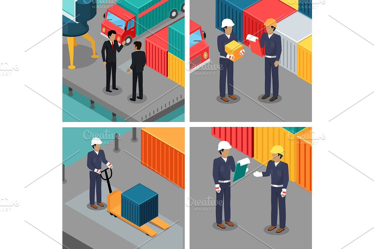 Set of Dock Workers at Warehouse. Vector in Illustrations - product preview 8
