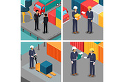 Set of Dock Workers at Warehouse. Vector