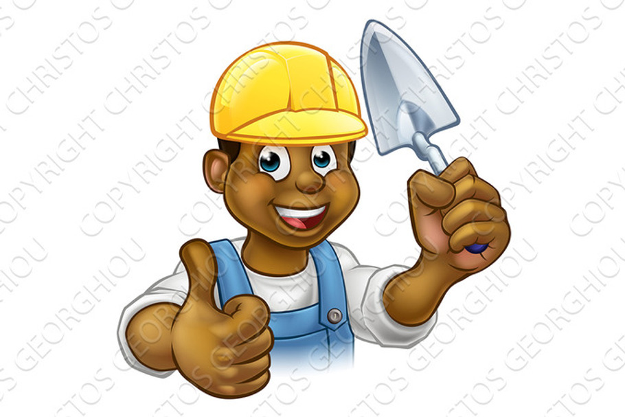 Black Builder Bricklayer Worker With Trowel Tool in Illustrations - product preview 8