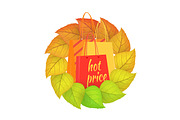 Paper Bags Hot Price in a Wreath from Leaves.