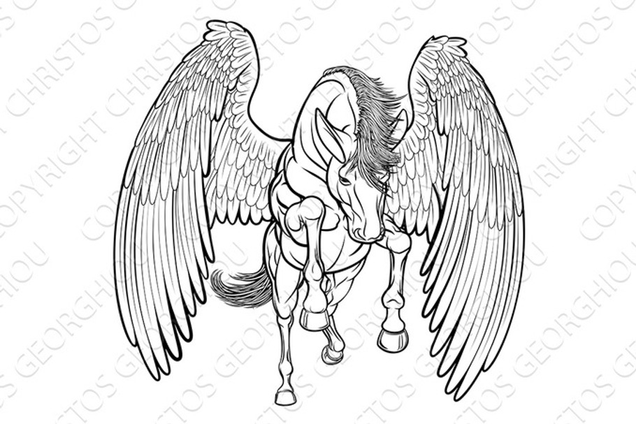 Rearing Pegasus Horse in Illustrations - product preview 8