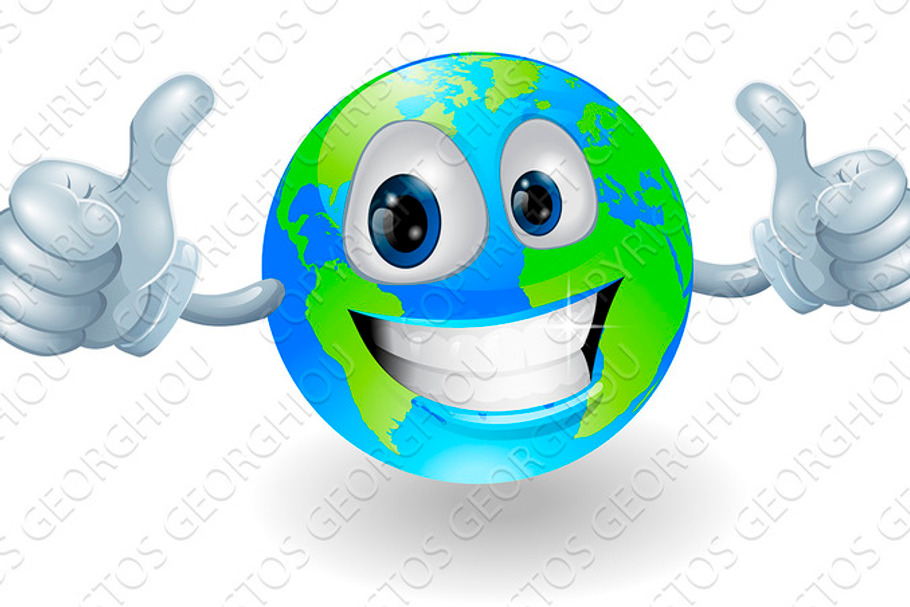 Globe earth mascot with thumbs up