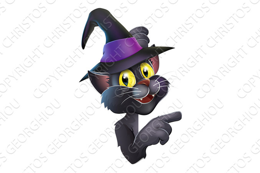 Black cat in witch hat in Illustrations - product preview 8
