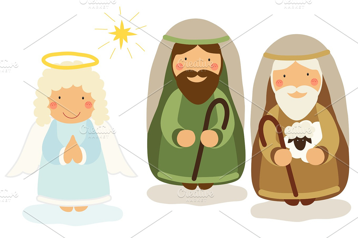 Cute hand drawn characters of Nativity scene in Illustrations - product preview 8