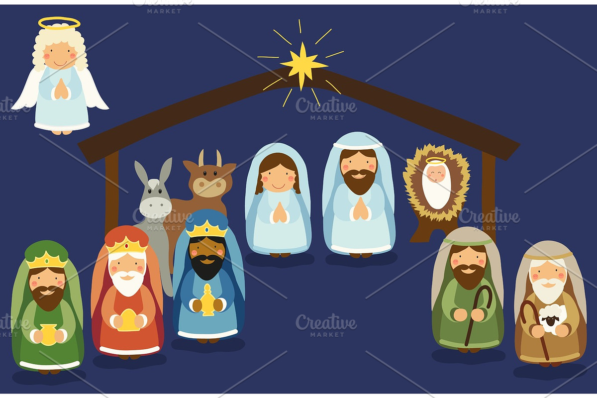 Cute hand drawn characters of Nativity scene in Illustrations - product preview 8
