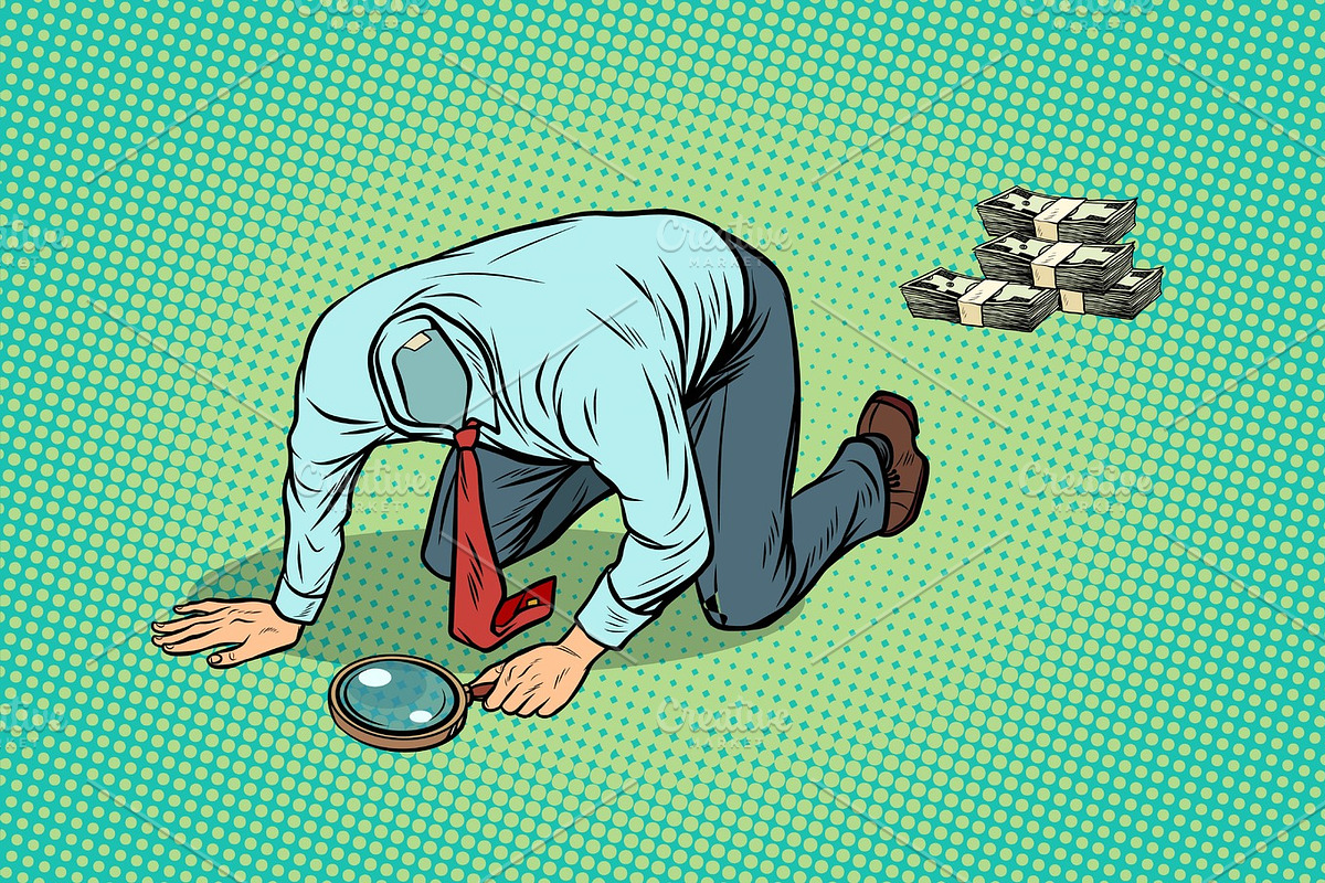 Headless man looking through a magnifying glass money in Illustrations - product preview 8