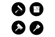 Painting tools glyph icons set