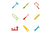 Construction tools glyph color icon set
