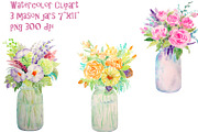 Watercolor Vase of Flowers Mason Jar