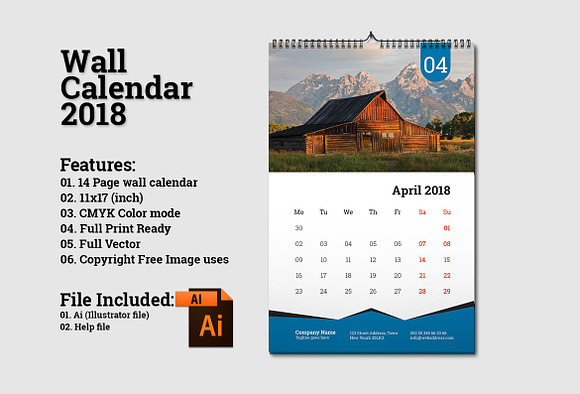 Wall Calendar Template 2018 V5 in Stationery Templates - product preview 3