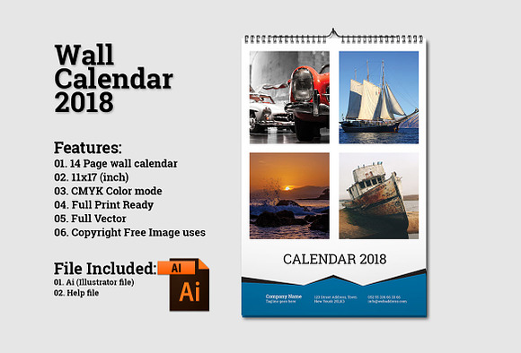 Wall Calendar Template 2018 V5 in Stationery Templates - product preview 4