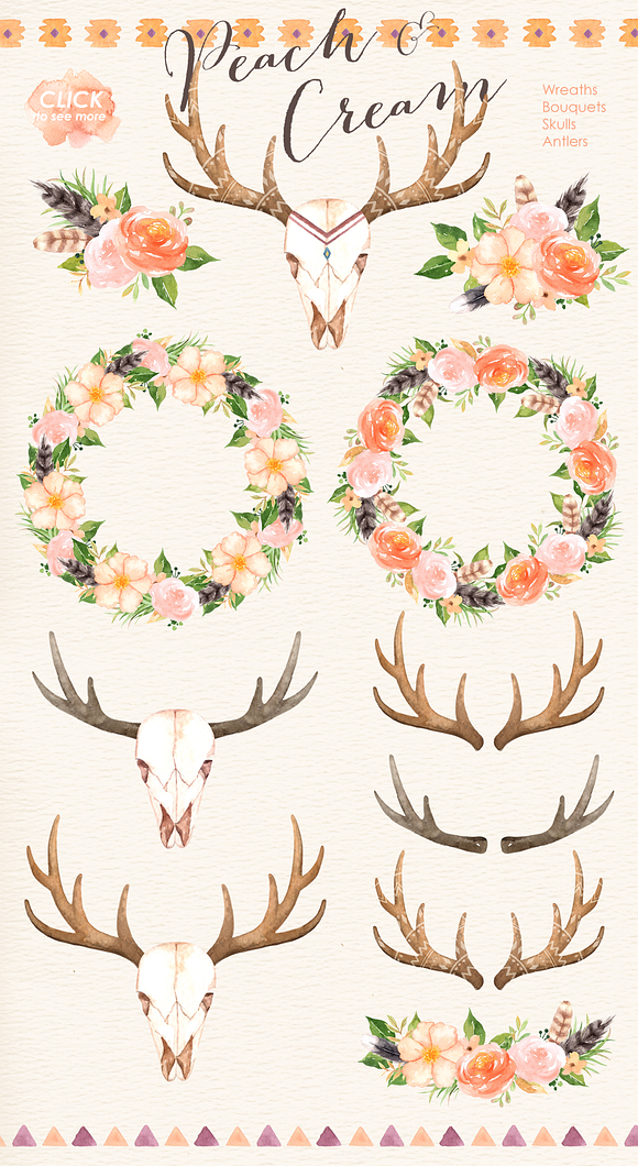 Peach & Cream Tribal Clipart in Illustrations - product preview 2