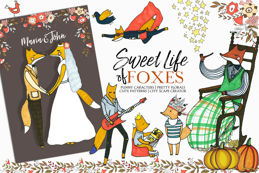 Foxes Hand Drawn Kids Fall Clip Art  in Illustrations - product preview 8
