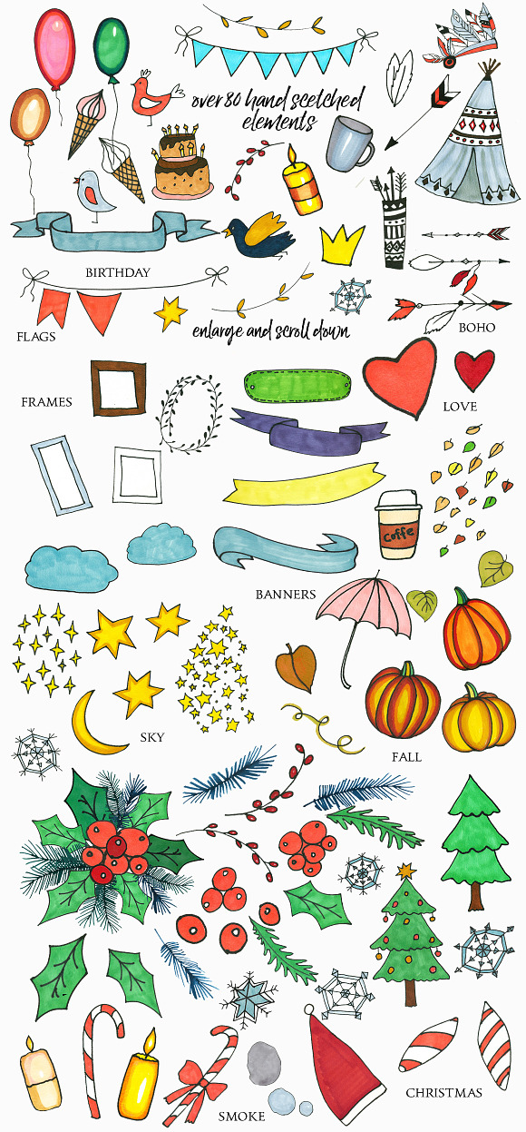 Foxes Hand Drawn Kids Fall Clip Art  in Illustrations - product preview 2