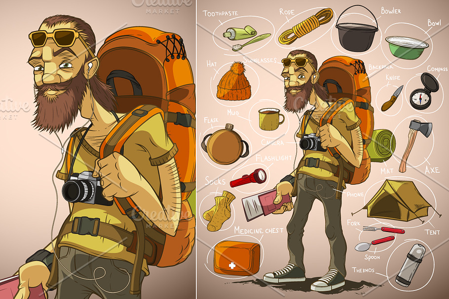 Traveler and things for travel in Illustrations - product preview 8