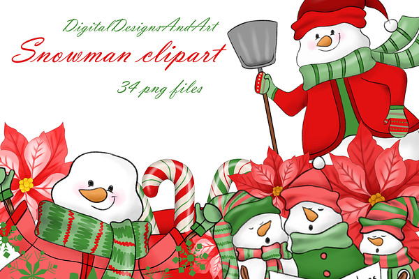 Snowman clipart in red and green
