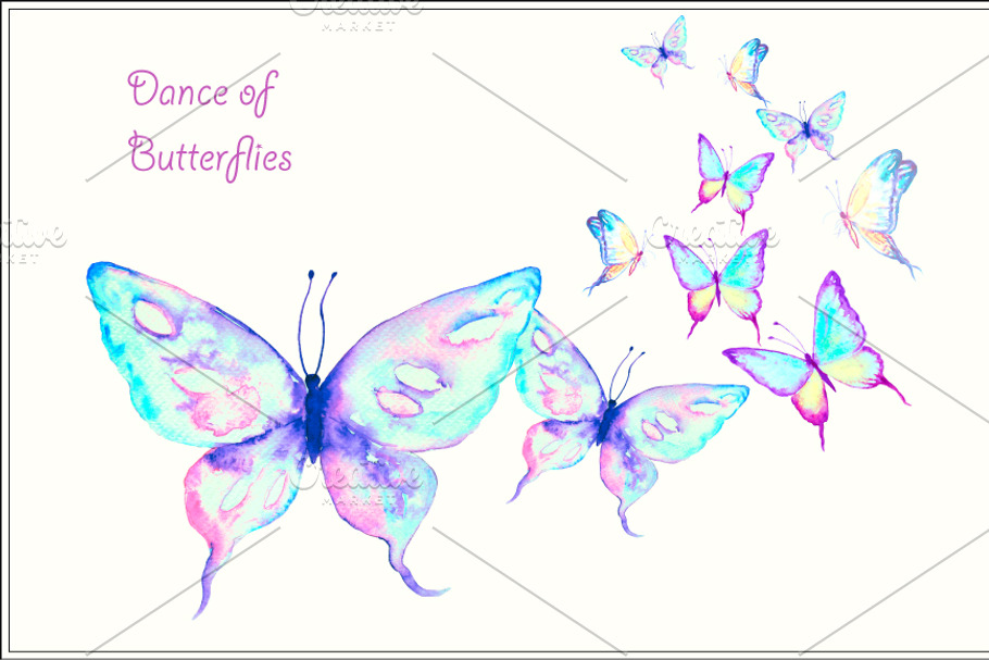 Watercolor Clip Art Blue Butterflies in Illustrations - product preview 8