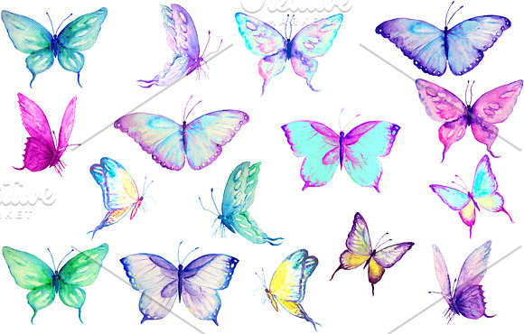 Watercolor Clip Art Blue Butterflies in Illustrations - product preview 1
