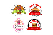 Fast food restaurant, cafe and pizzeria emblems