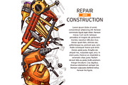Repair and construction poster of work tools