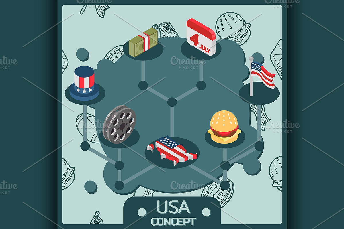USA color isometric concept icons in Illustrations - product preview 8