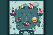 USA color isometric concept icons