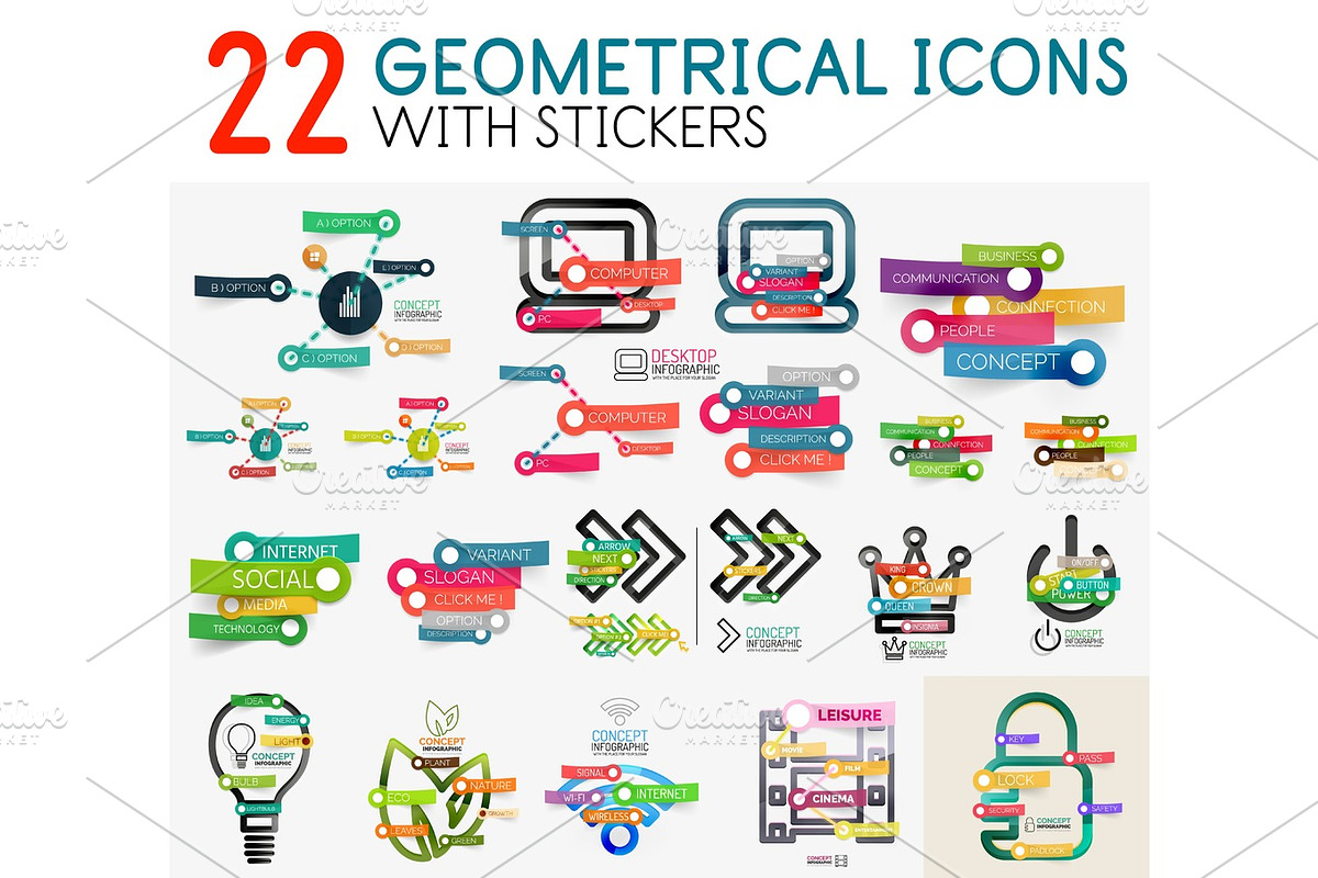 Mega collection of vector digital infographics diagram template with stickers in Illustrations - product preview 8