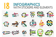 Mega collection of vector digital infographics diagram template with stickers