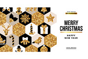Greeting Card with White, Black and Gold Mosaic