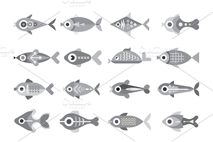 Fish vector icon set