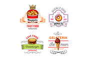 Fast food symbols with burger, donut and ice cream