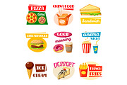 Fast food icons of sandwich, drink and snack
