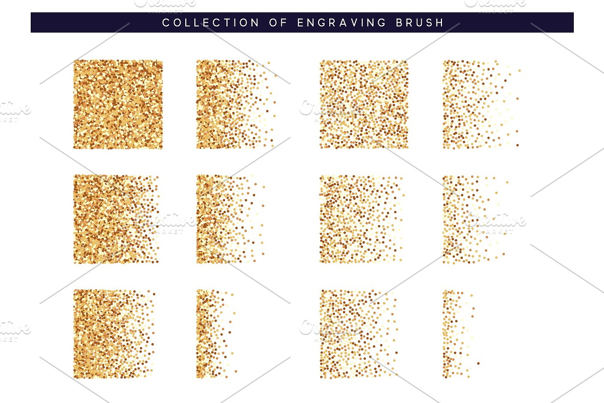 Set of brush stipple gold pattern for design. Dot texture. in Illustrations - product preview 8