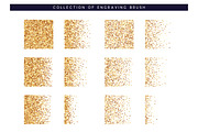 Set of brush stipple gold pattern for design. Dot texture.