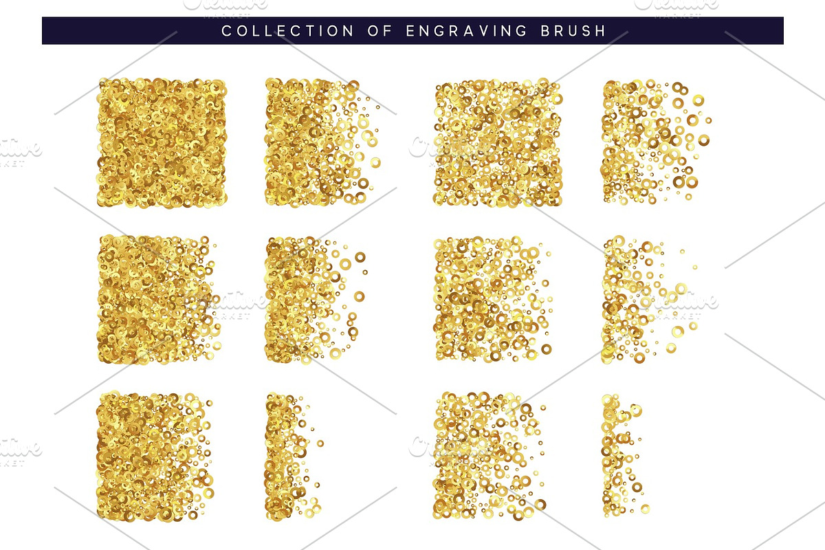 Golden sequins texture. Set Brush stipple gold pattern for design. in Illustrations - product preview 8