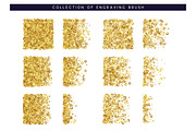 Golden sequins texture. Set Brush stipple gold pattern for design.