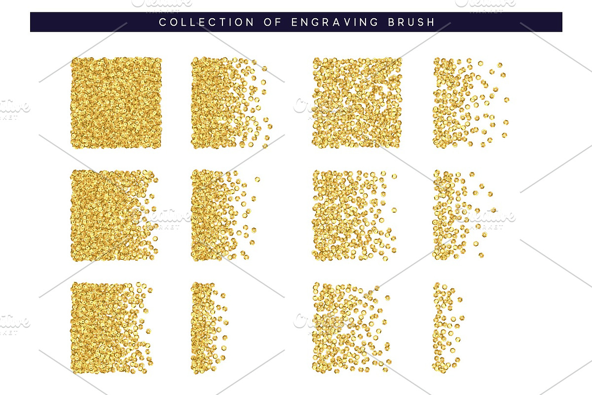 Gold sequins texture. Set Brush stipple pattern for design in Illustrations - product preview 8