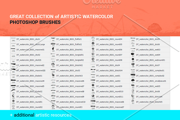 Watercolor art brushes for Photoshop in Photoshop Brushes - product preview 1