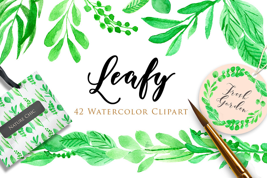Leafy Watercolor Clipart in Illustrations - product preview 8