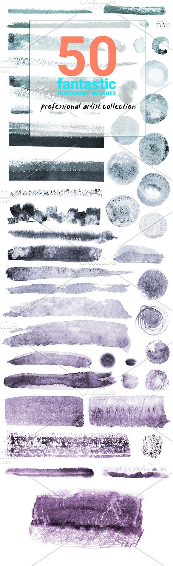 Watercolor art brushes for Photoshop in Photoshop Brushes - product preview 2