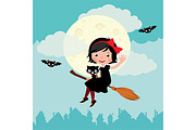 Little witch flying on a broom