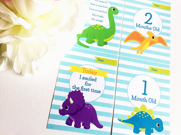 Dinosaurs baby milestone cards in Card Templates - product preview 2