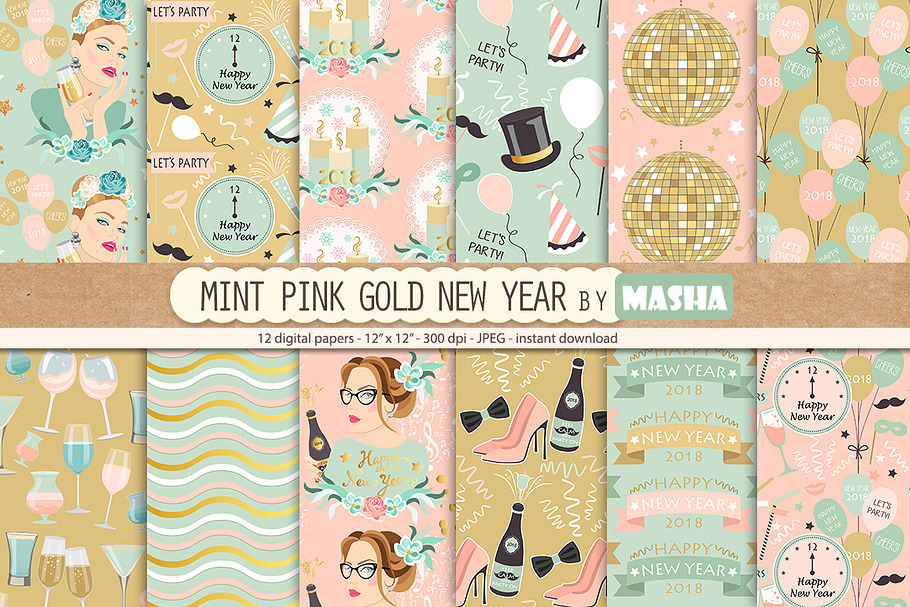 MINT PINK GOLD digital papers